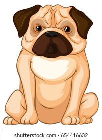 Little pug dog sitting on white background illustration