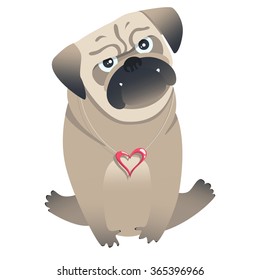 Little pug with glasses. Cute character illustration. 