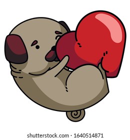 Little pug is hugging a big heart. Vector stock illustration.