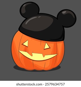 Little pumpkin with big eyes wearing a Mickey Mouse hat