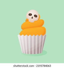 A little pumpkin cupcake for Halloween. Children's sweets, sweets or treats. Vector illustration
