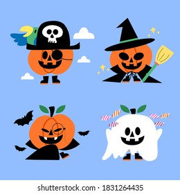 Little Pumpkin Ghost Halloween Costume Play Doodle Illustration Premium Vector