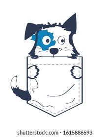 Little puppy dog siting in pocket vector illustration