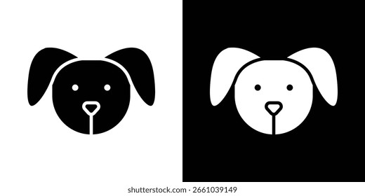 Little puppy icon in flat version on black and white background
