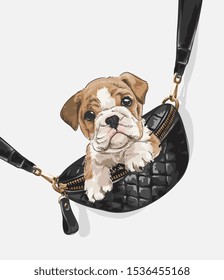 Little Puppy In Shoulder Bag Illustration