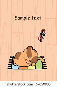 Little puppy who sleeps on a rug.
