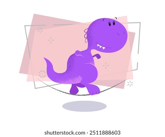 Dinossauro roxo pequeno andando sobre corda fina. Equilíbrio, extremo, risco. Pode ser usado para tópicos como réptil, recreação, mascote