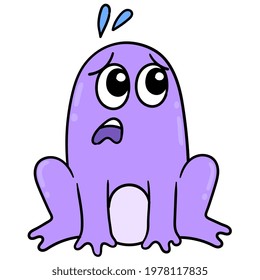 a little purple frog with a frightened face, vector illustration art. doodle icon image kawaii.