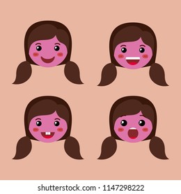 little purple girls emoticon set kawaii characters