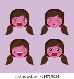little purple girls emoticon set kawaii characters