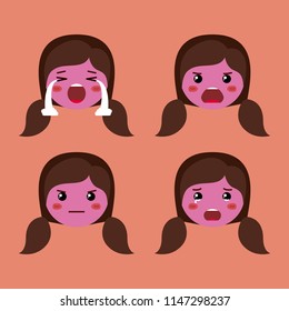 little purple girls emoticon set kawaii characters