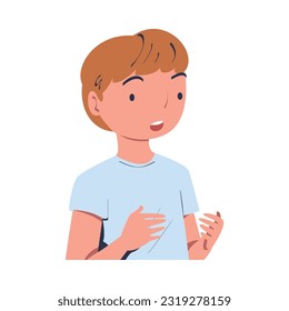 Little Puzzled Boy Talking to Somebody and Gesturing Vector Illustration