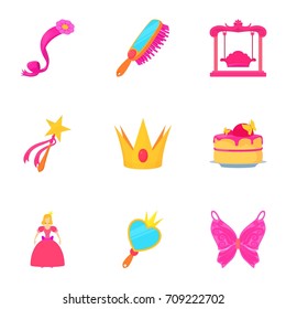 Little queen icons set. Cartoon set of 9 little queen vector icons for web isolated on white background