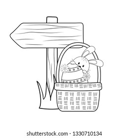 little rabbit in basket with arrow guide easter character