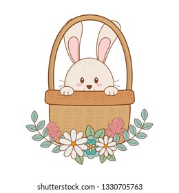 little rabbit in basket with flowers easter character