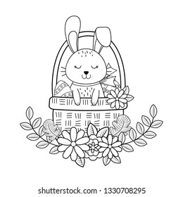 little rabbit in basket with flowers easter character