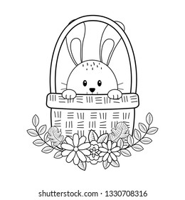 little rabbit in basket with flowers easter character