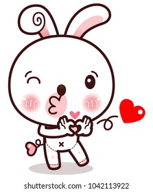 Little Rabbit Blowing Kisses, Kawaii Cartoon Style
