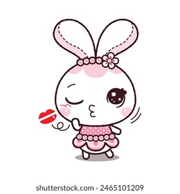 Little Rabbit Blowing Kisses, Kawaii Cartoon Style