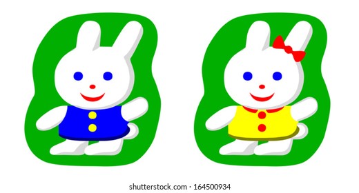 Little rabbit boy and rabbit girl (vector version; available as raster too)