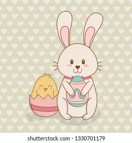 little rabbit and chick with egg painted easter characters