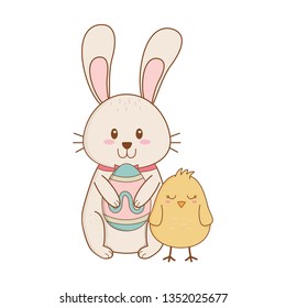 little rabbit and chick with egg painted easter characters