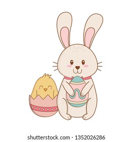 little rabbit and chick with egg painted easter characters