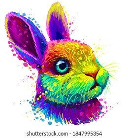 Little rabbit. Color, abstract portrait of cute little rabbit in pop art style on a white background. Digital vector drawing