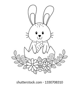 little rabbit with egg broken painted and flowers