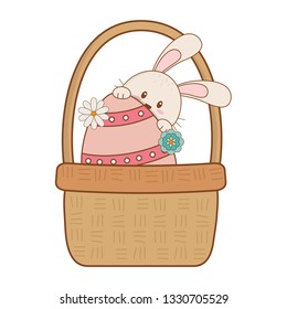 little rabbit with egg painted easter in basket