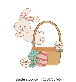 little rabbit with egg painted easter in basket