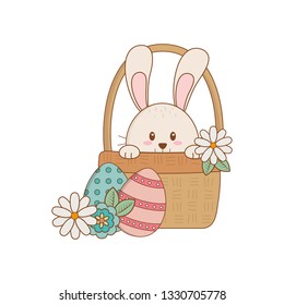 little rabbit with egg painted easter in basket