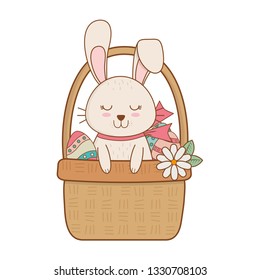 little rabbit with egg painted easter in basket