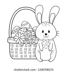little rabbit with egg painted easter in basket