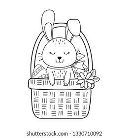 little rabbit with egg painted easter in basket