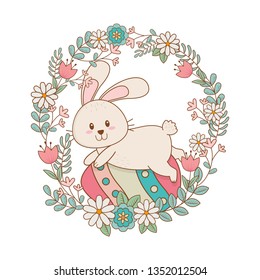 little rabbit with egg painted and flowers