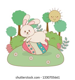 little rabbit with egg painted in the garden
