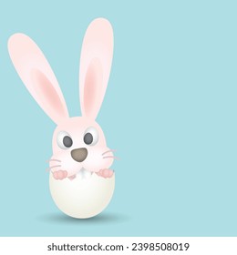 Little rabbit in egg shell vector illustration. Happy Easter day template have blank space.