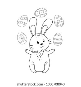 little rabbit with eggs painted easter character