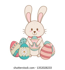 little rabbit with eggs painted easter character