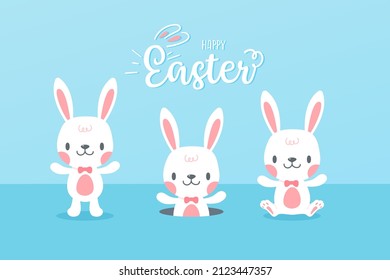 A little rabbit emerges from the hole. cartoon decorative card for children