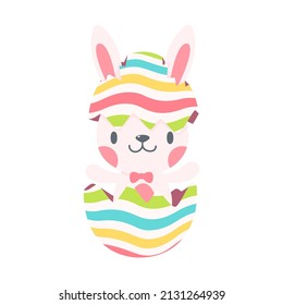 A little rabbit emerges from the hole. cartoon decorative card for children