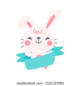 A little rabbit emerges from the hole. cartoon decorative card for children