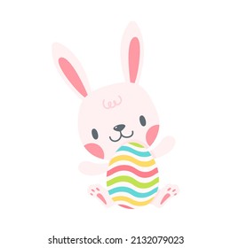 A little rabbit emerges from the hole. cartoon decorative card for children