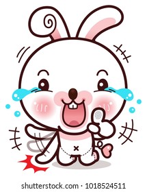 Little Rabbit Emotion Giggle, Snicker. Kawaii Cartoon Style