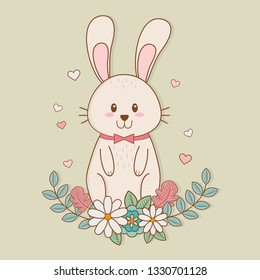 little rabbit with floral decoration easter character