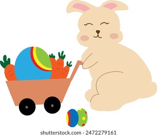 The little rabbit is full of enthusiasm, pushing a cart full of dreams. Every step is a journey towards bright hope