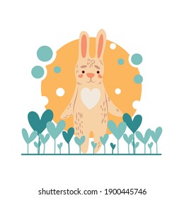 
 Little rabbit in the garden Vector hand drawn illustration