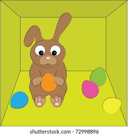 little rabbit in green gift box with eggs
