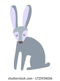 Little rabbit or hare isolated on a white background. Cute print for the design of toys, clothes, shoes, goods for children. Wild animal in the Scandinavian stele. Cartoon rabbit in a flat style